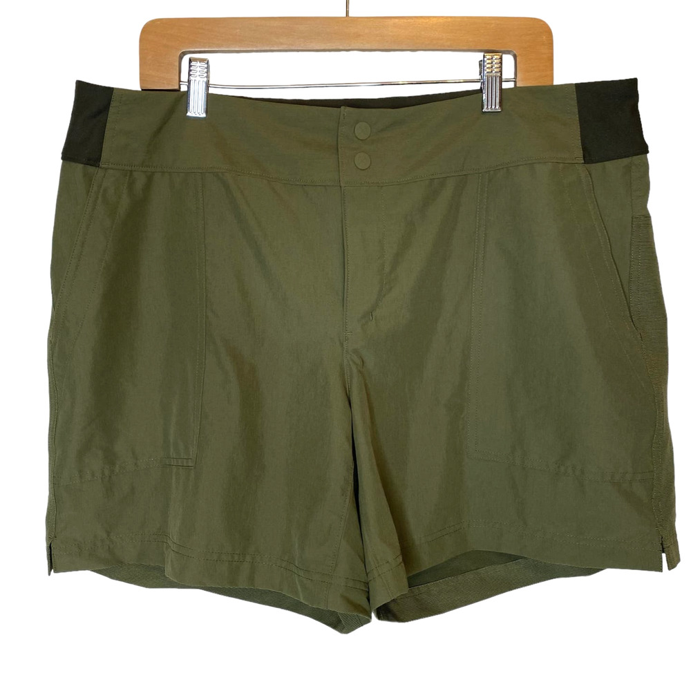 REI Olive Green Outdoor Shorts with Black Waist Panels